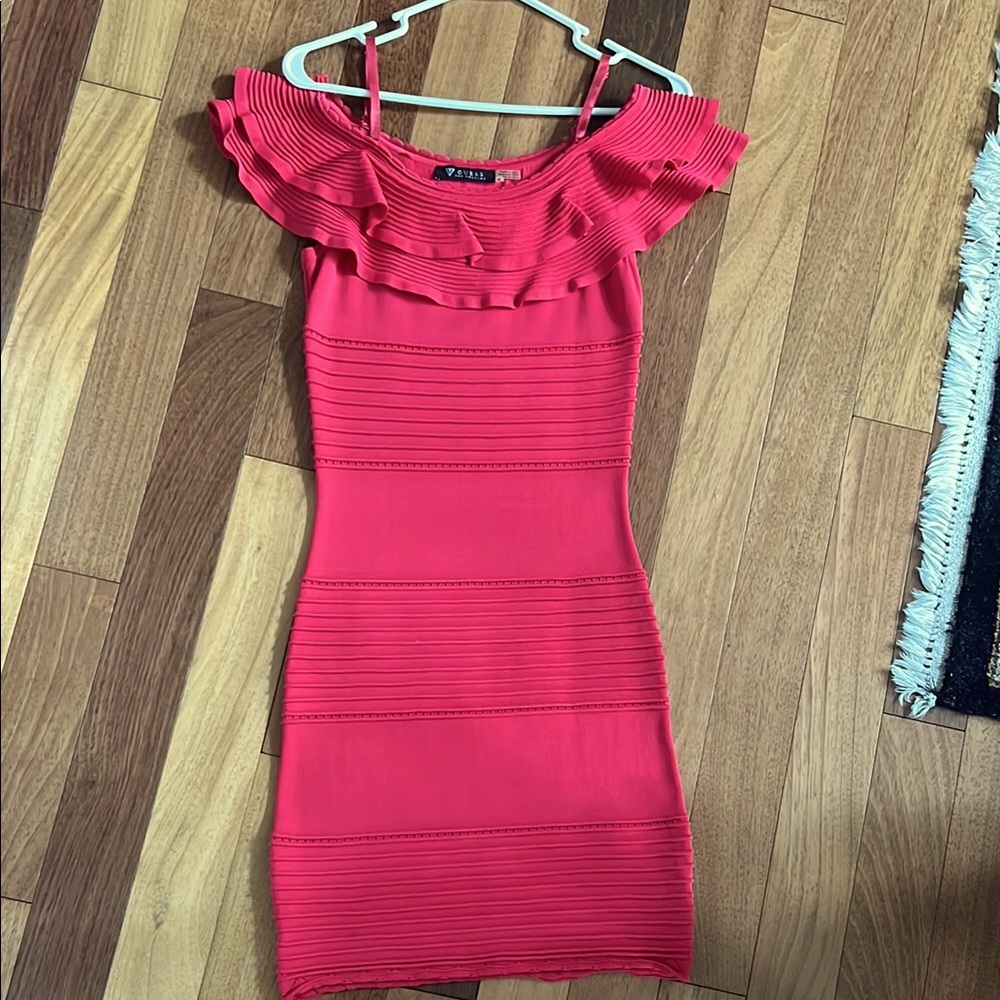 Guess Vibrant Pink Ruffle Mini Dress